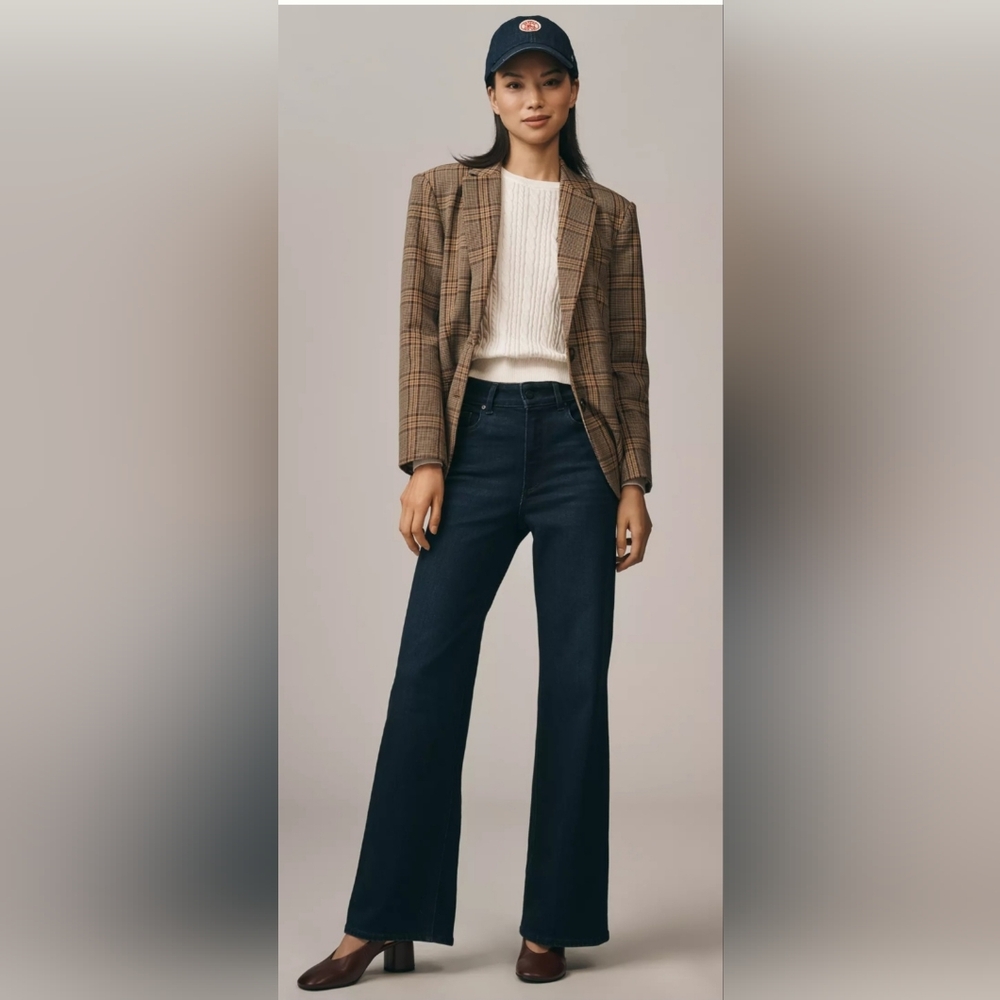 PAIGE Dark Indigo Wide-Leg High-Rise Jeans